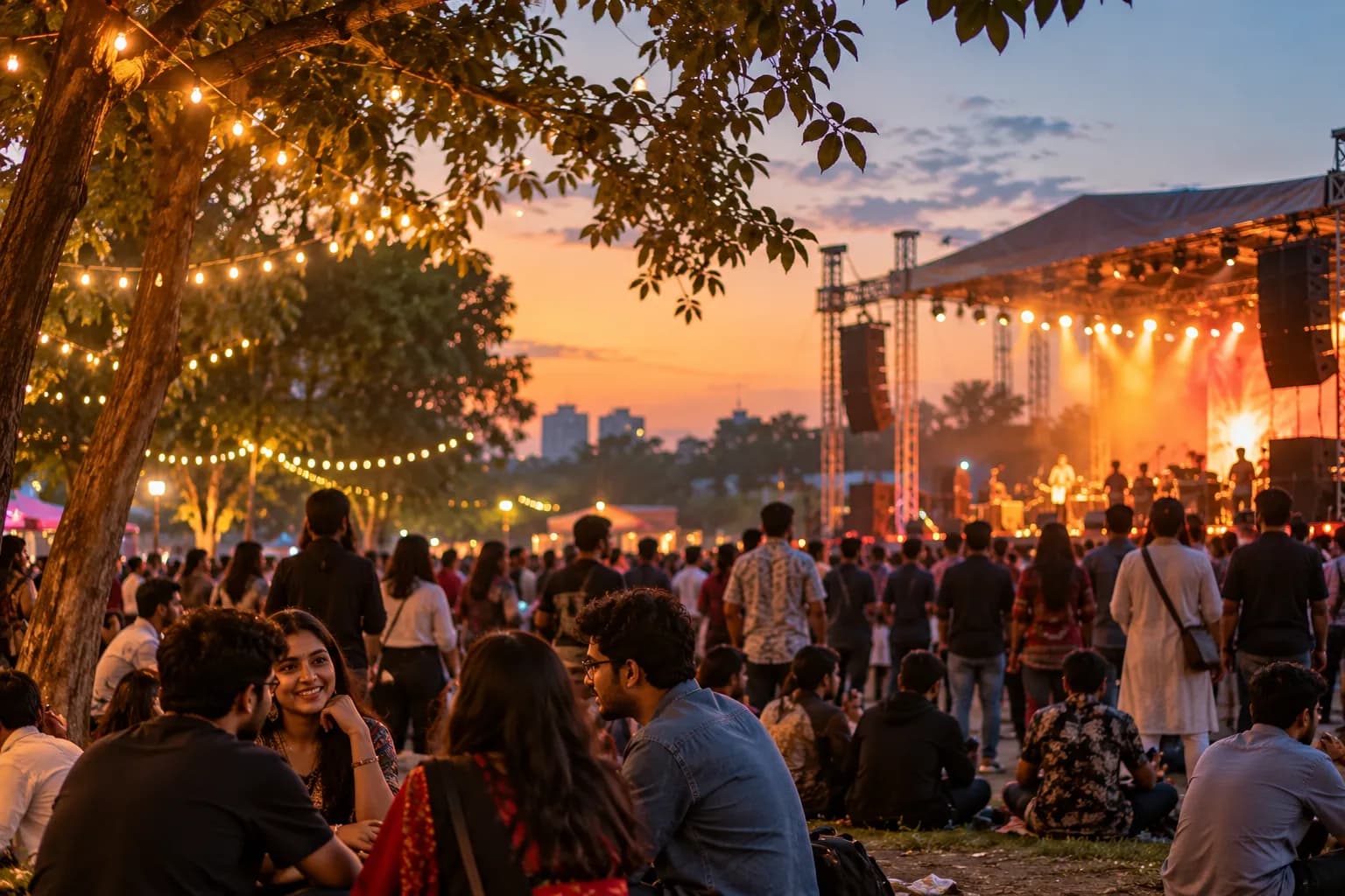 Evening crowd at a live gathering